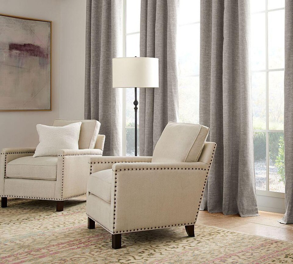 Emery Linen/Cotton PolePocket Blackout Curtain Grey Pottery Barn